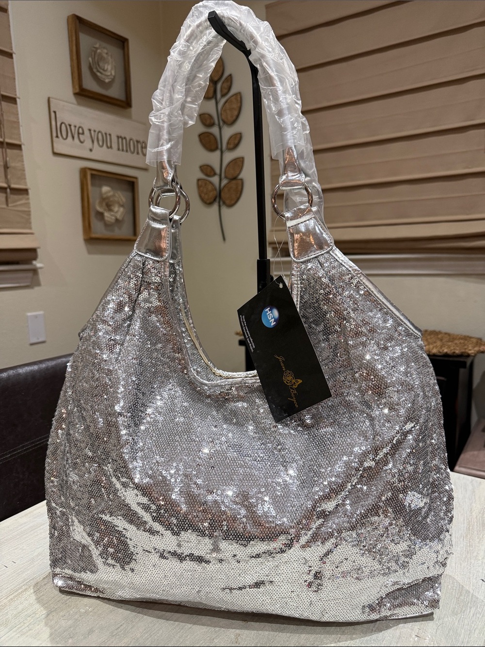 Joan Boyce Silver Sequin Large Shoulder Hobo Bag